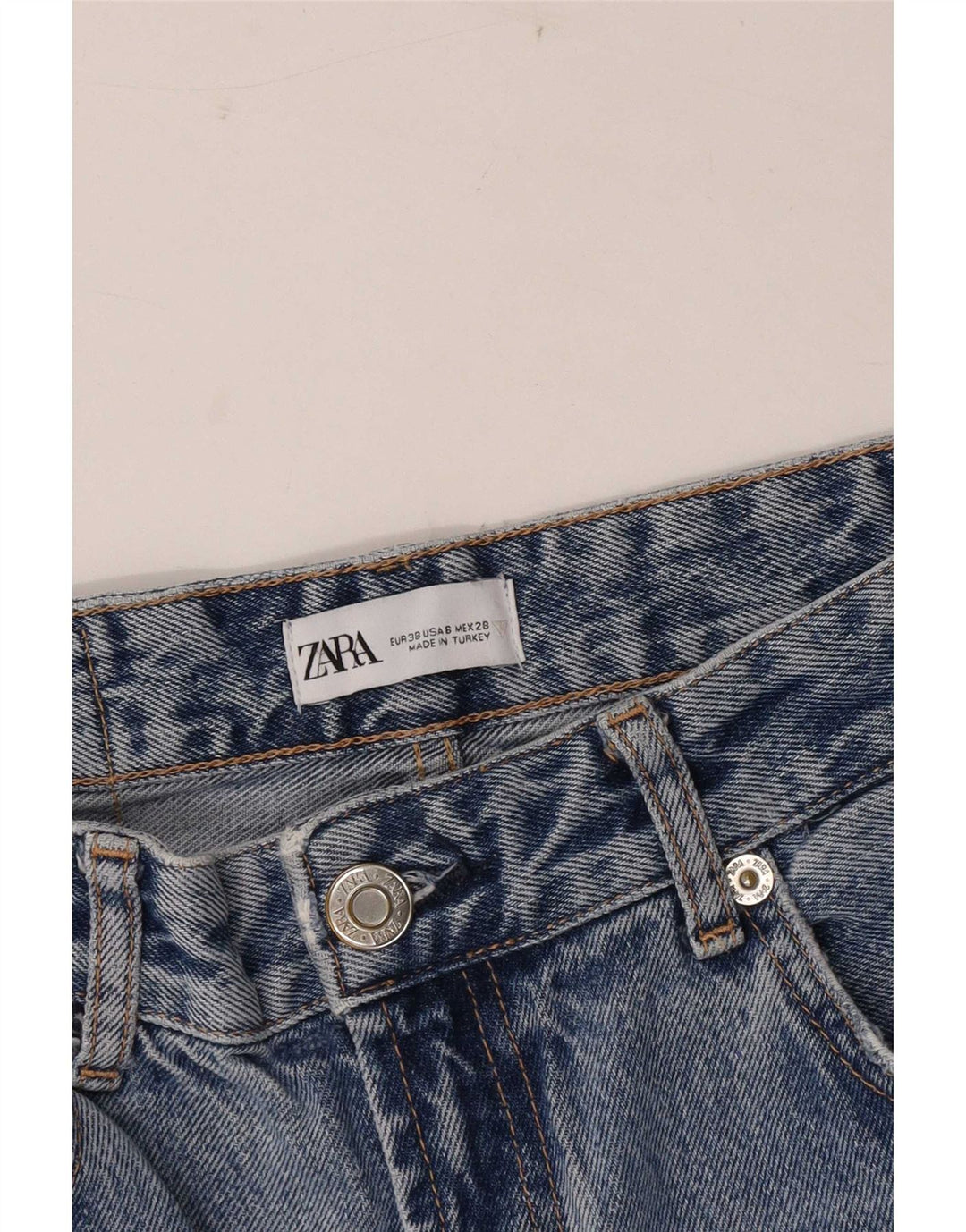 Jeans Zara da donna a gamba larga effetto invecchiato EU 38 Small W28 L33 Blu