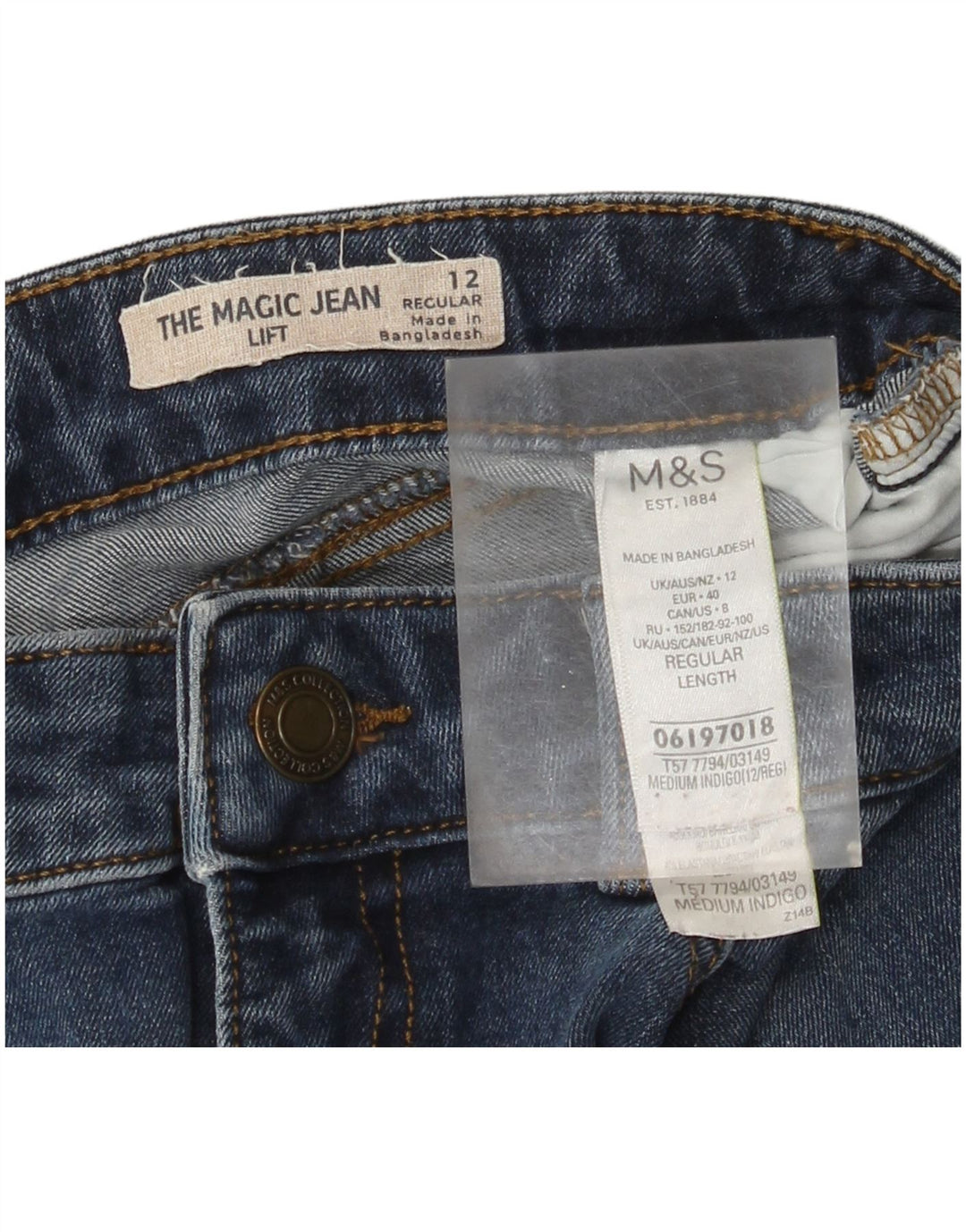 Jeans slim regolari da donna Marks & Spencer UK 12 medio W30 L28 cotone blu