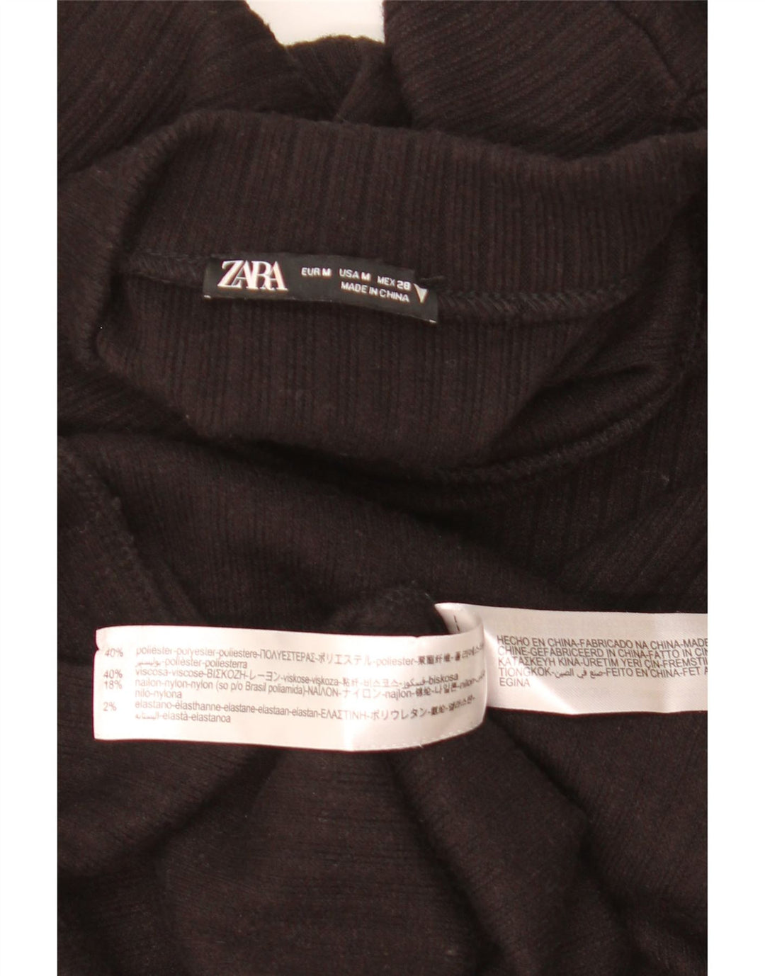 Abito maglione a maniche lunghe da donna Zara UK 12 poliestere nero medio