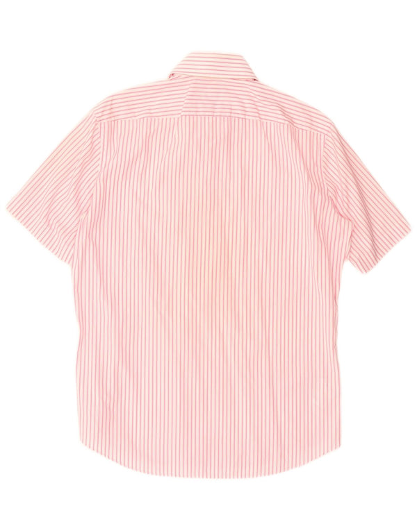 Camicia a maniche corte da uomo Hugo Boss taglia 16 1/2 42 grande gessato rosa