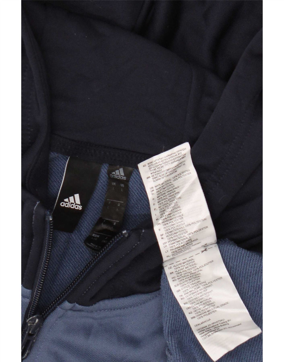 Maglione con cappuccio e zip da uomo Adidas grande in poliestere color block blu