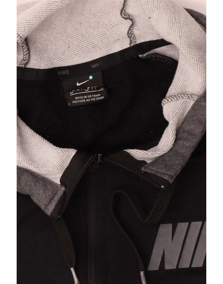 Felpa con cappuccio e zip grafica Nike Dri Fit da uomo color block medio nero