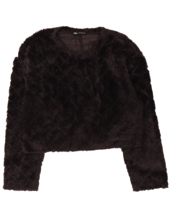 Maglione corto in pile Zara da donna UK 14 medio nero
