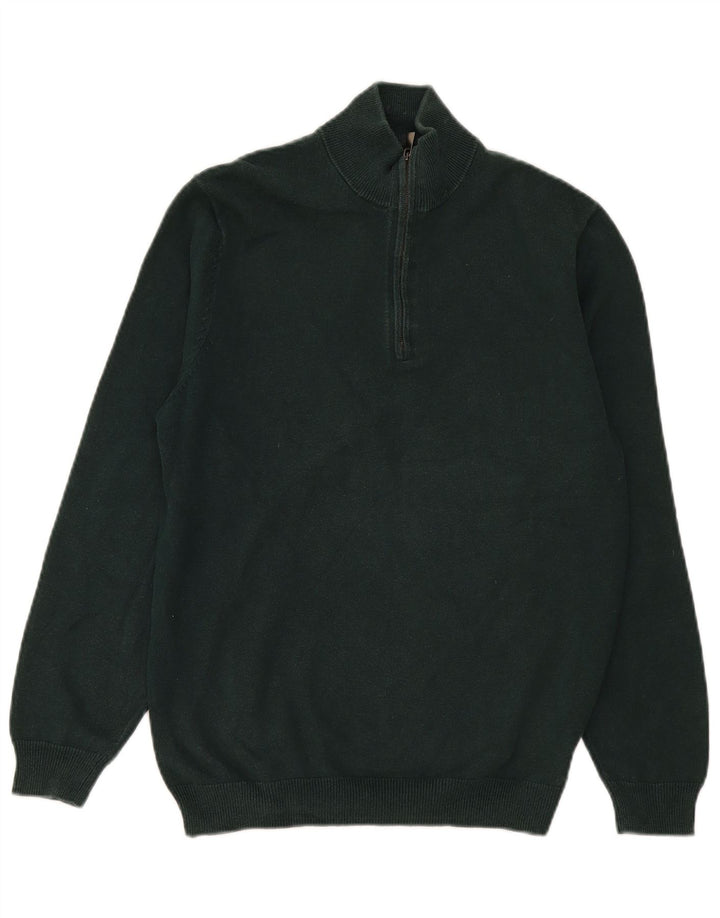 Massimo Dutti Maglione da uomo con zip e collo in cotone verde medio