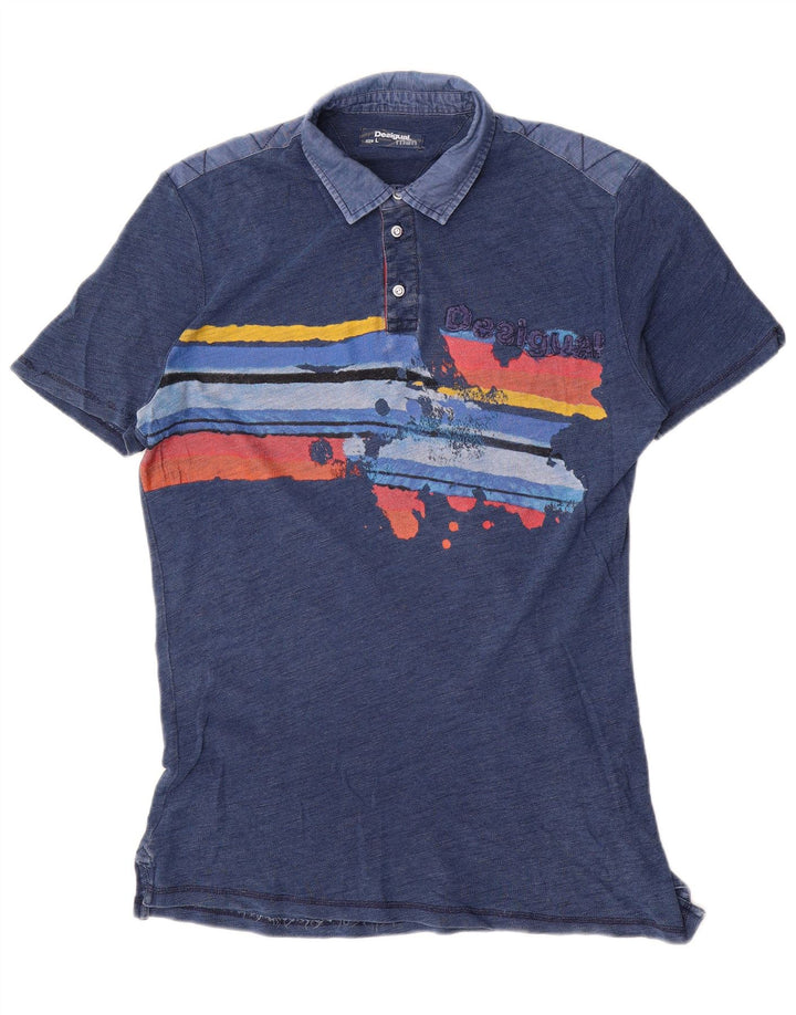 Polo grafica da uomo Desigual Large Blue Colourblock
