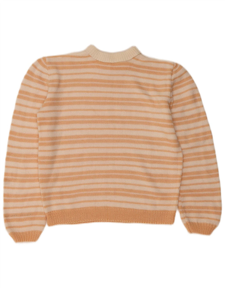 Maglione maglione girocollo da donna vintage UK 14 a righe beige medio