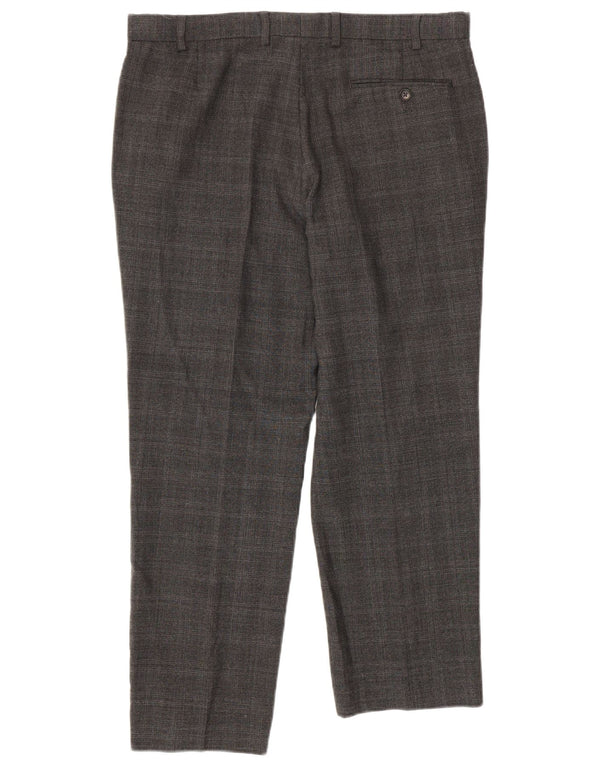 Pantaloni casual da uomo Marks & Spencer su misura W36 L28 lana a quadri grigi