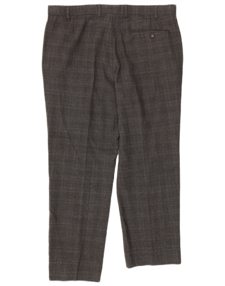 Pantaloni casual da uomo Marks & Spencer su misura W36 L28 lana a quadri grigi