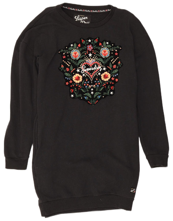 Abito maglione in felpa con grafica da donna Superdry UK 12 Medium Black Floral