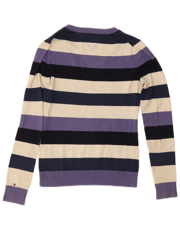 Maglione maglione con scollo a V da donna Tommy Hilfiger UK 6 XS a righe multicolore