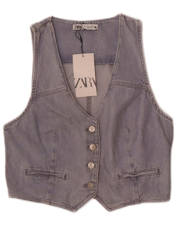 Zara Womens Denim Waistcoat UK 14 Large Blue Cotton