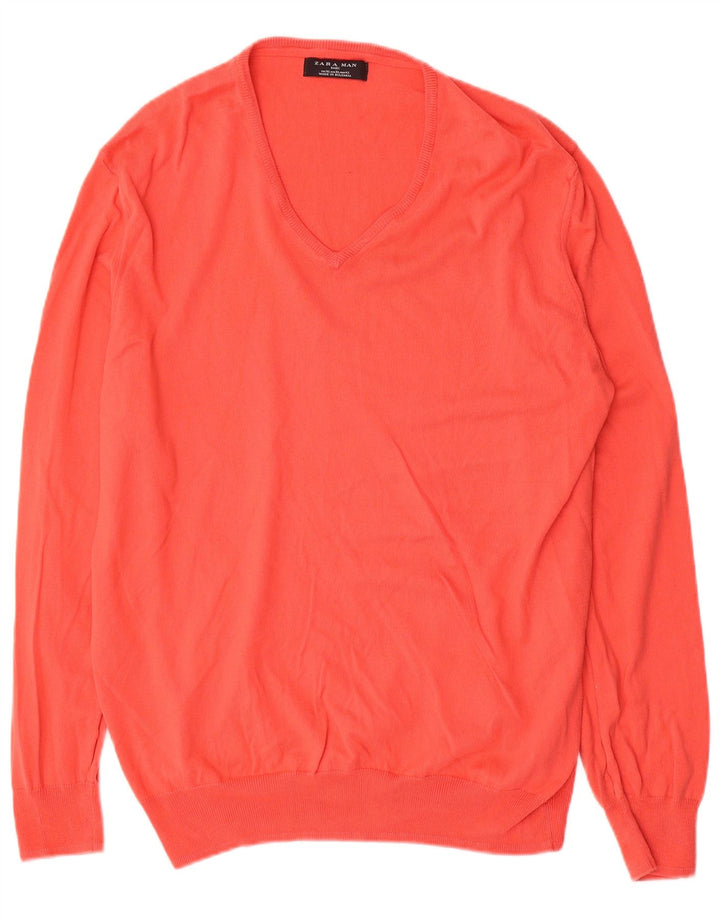 Maglione Zara da uomo con scollo a V XL in cotone rosso