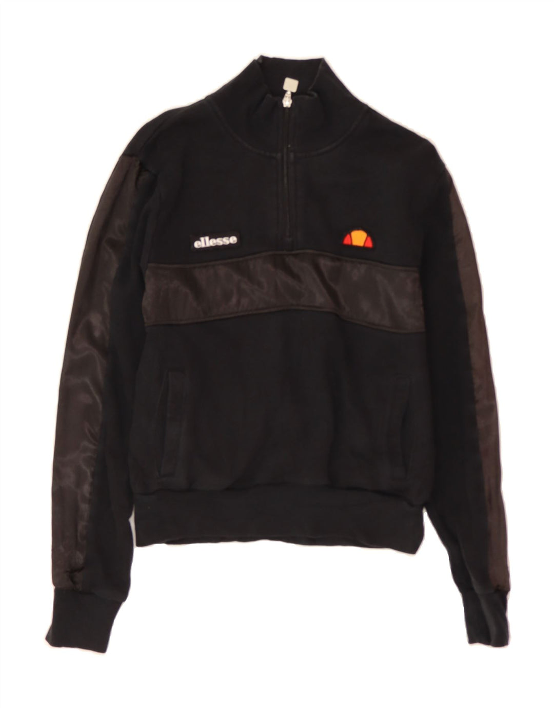 ELLESSE Womens Zip Neck Sweatshirt Jumper UK 8 Small Black Colourblock Vintage Ellesse and Second-Hand Ellesse from Messina Hembry 