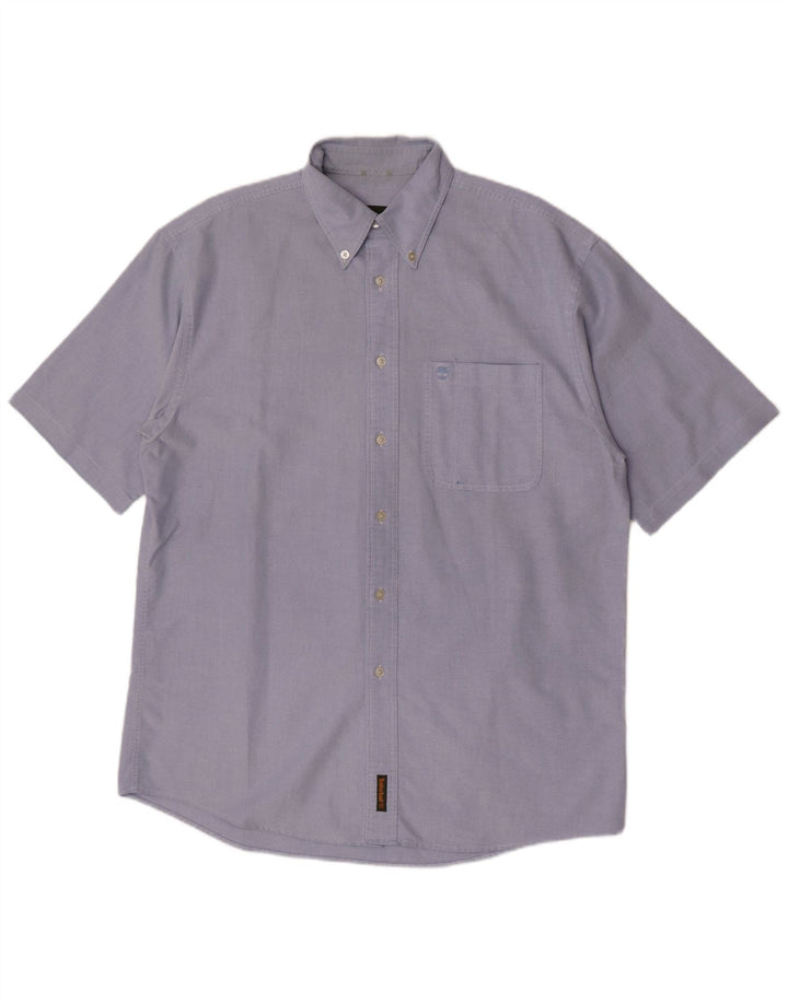 Camicia a maniche corte da uomo Timberland in cotone blu medio