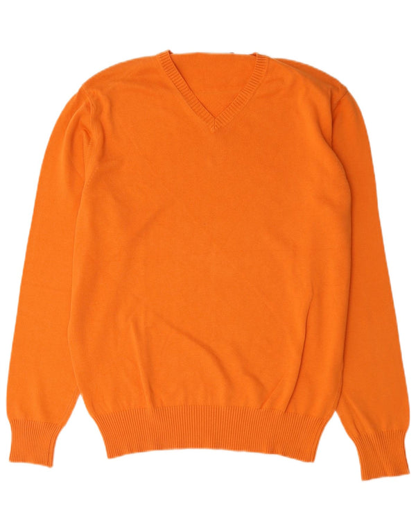 Maglione Zara da uomo con scollo a V grande in cotone arancione