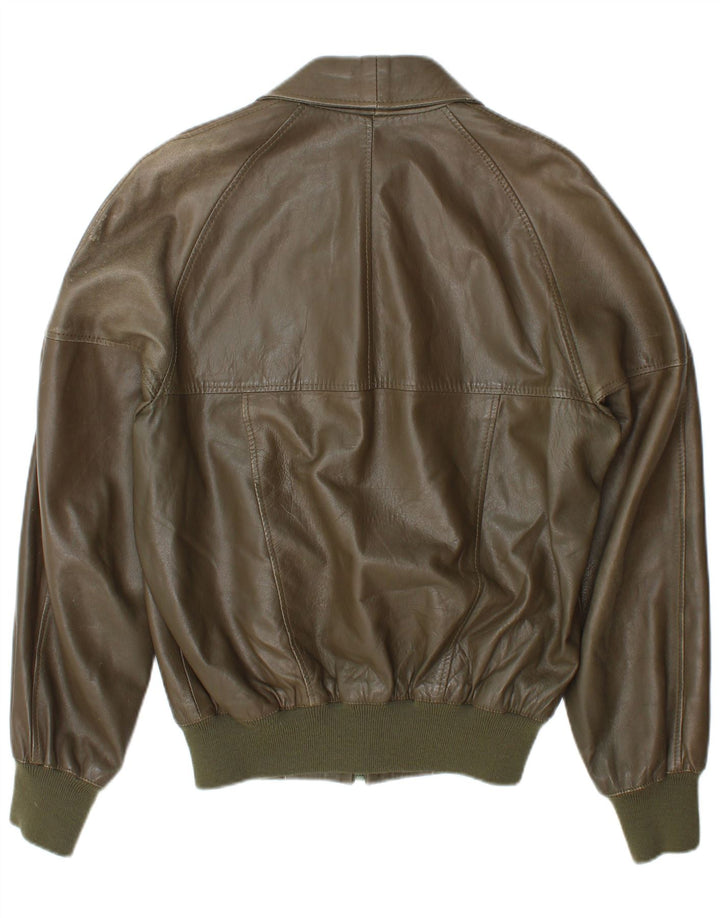 Giacca bomber in pelle da uomo vintage UK 38 medio kaki