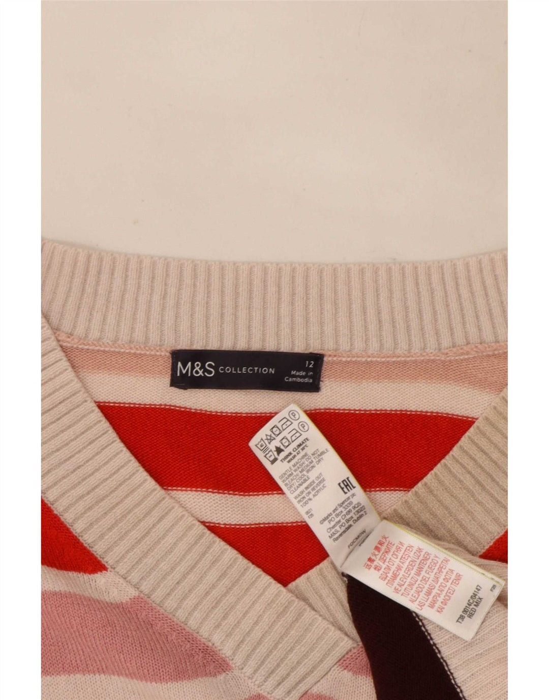 Maglione maglione con scollo a V da donna Marks & Spencer UK 12 medio multicolore