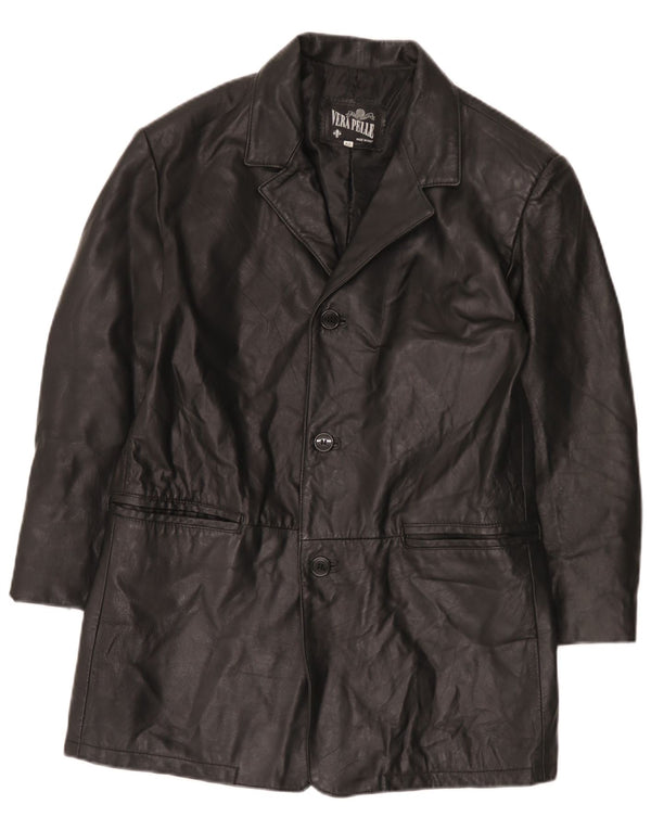 Giacca blazer in pelle vintage da uomo a 3 bottoni IT 52 XL in pelle nera