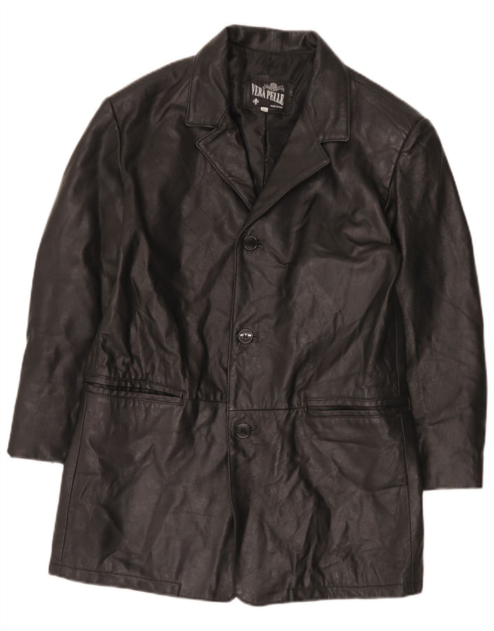 Giacca blazer in pelle vintage da uomo a 3 bottoni IT 52 XL in pelle nera