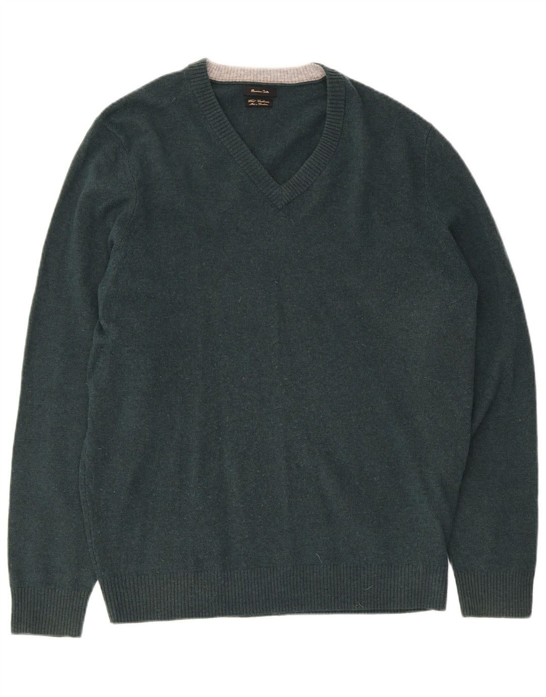 Massimo Dutti Maglione da uomo con scollo a V, grande, in lana verde
