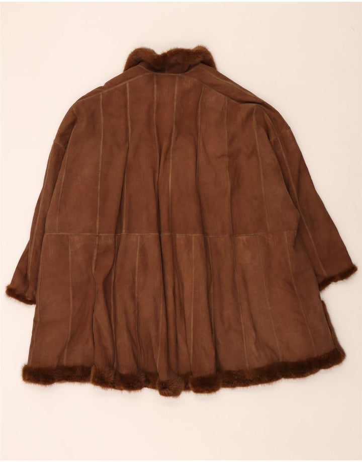 Cappotto in pelliccia reversibile oversize da donna vintage UK 18 XL Marrone