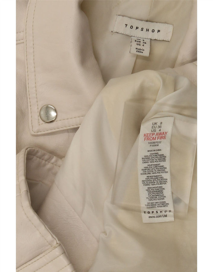 Giacca da motociclista da donna in ecopelle Topshop UK 8 piccola in poliuretano bianco sporco