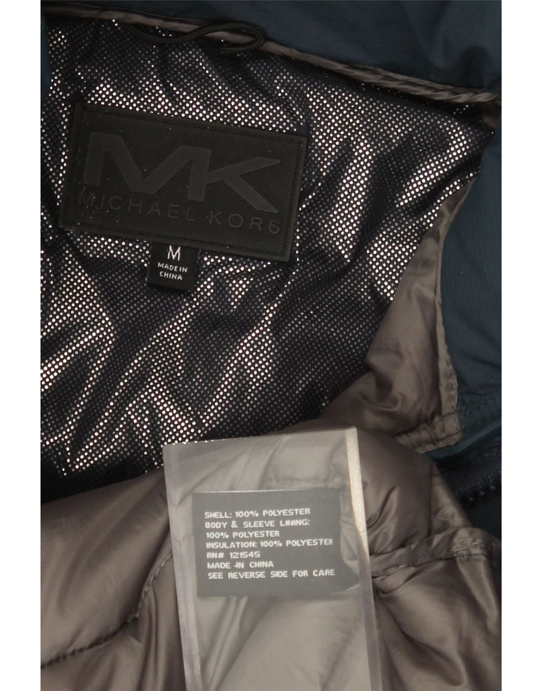 Giacca imbottita con cappuccio da uomo Michael Kors UK 38 poliestere medio blu navy