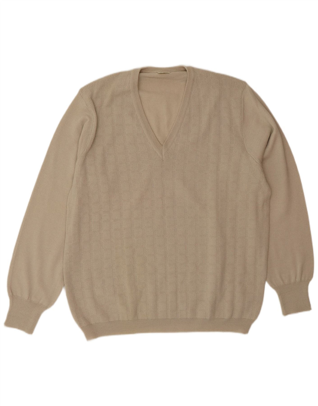 Maglione da uomo con scollo a V VINTAGE grande in lana beige