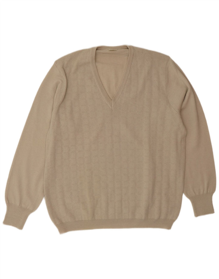 Maglione da uomo con scollo a V VINTAGE grande in lana beige