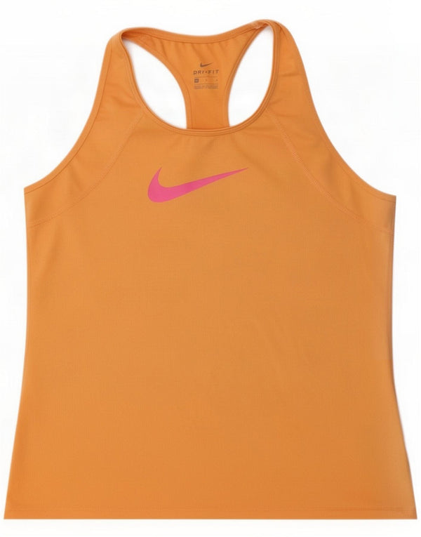 Nike Womens Dri Fit Graphic Vest Top UK 12 Medium Orange Polyester