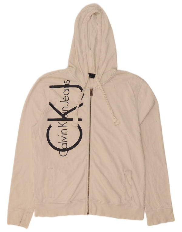 Maglione con cappuccio e zip grafica da uomo Calvin Klein Jeans 2XL in cotone bianco