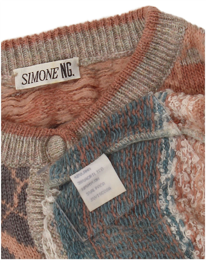 SIMONE Maglione cardigan da donna UK 16 Grande lana floreale multicolore