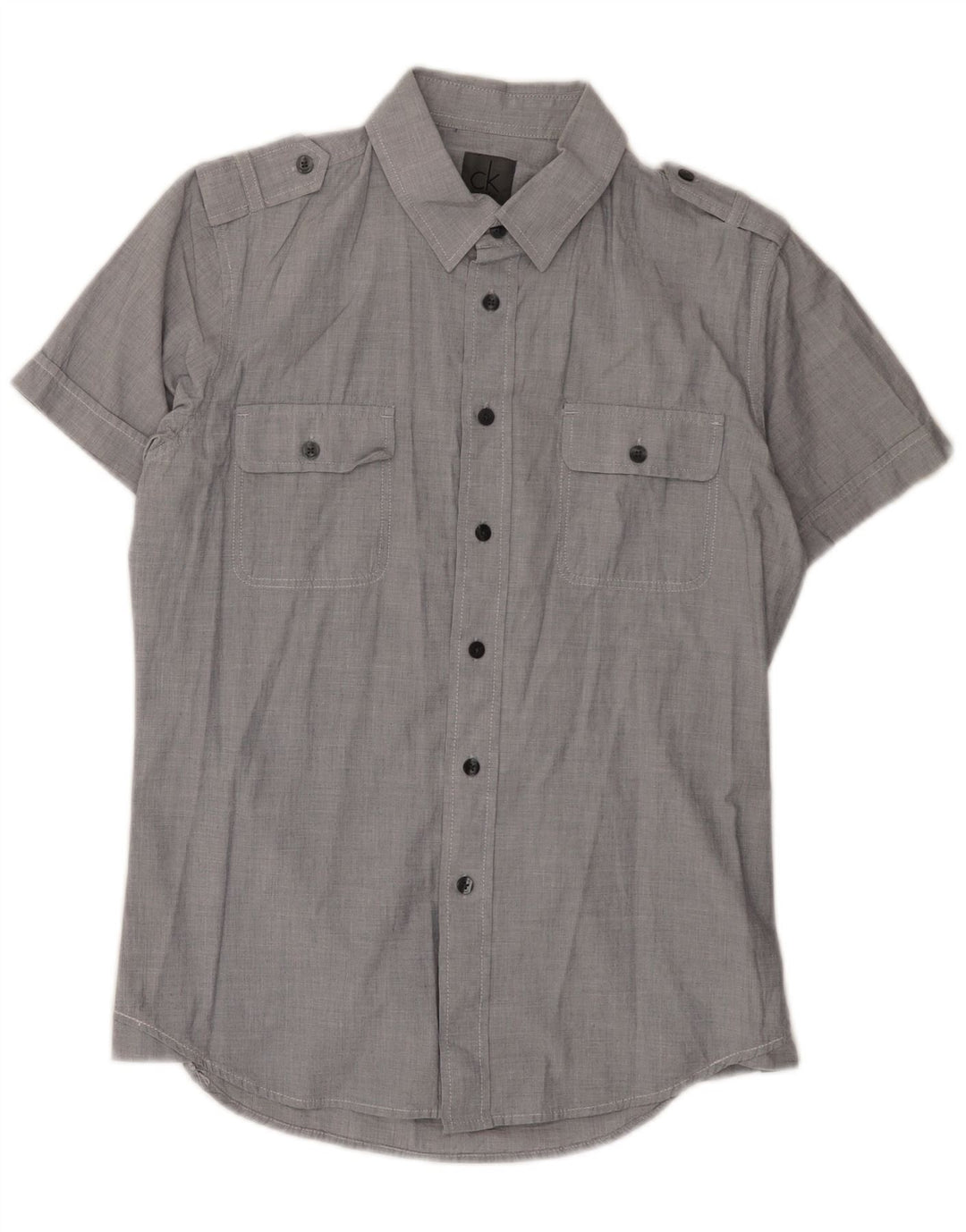 Camicia militare a maniche corte da uomo Calvin Klein in cotone grigio medio