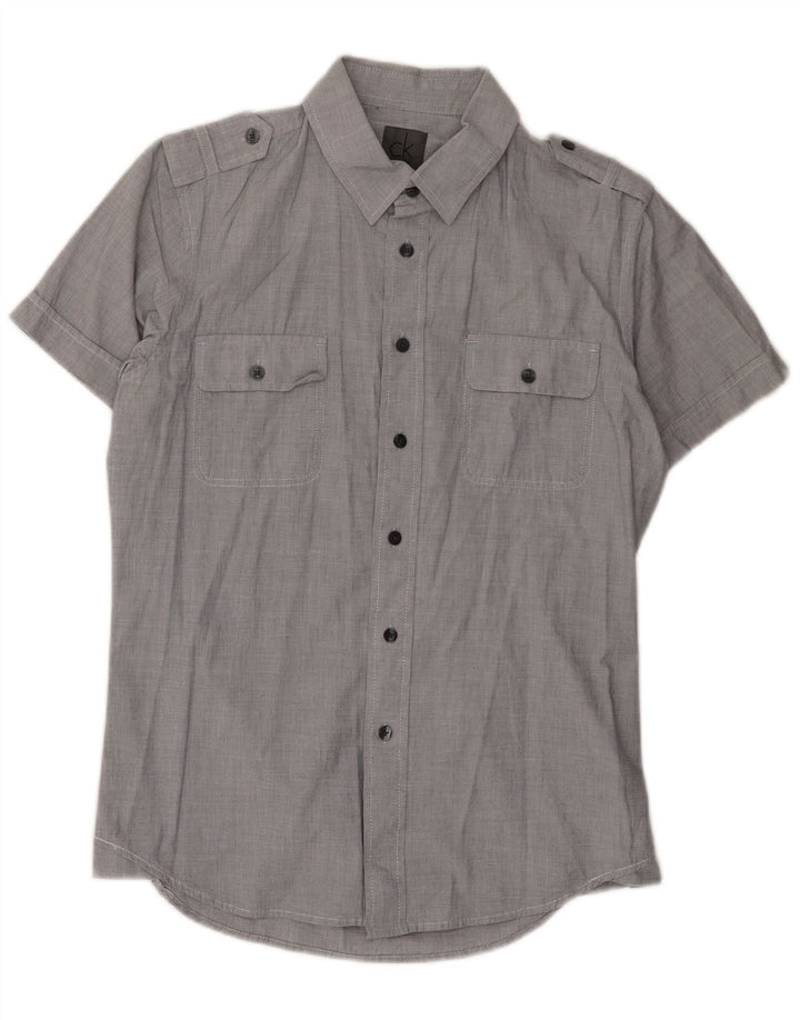 Camicia militare a maniche corte da uomo Calvin Klein in cotone grigio medio