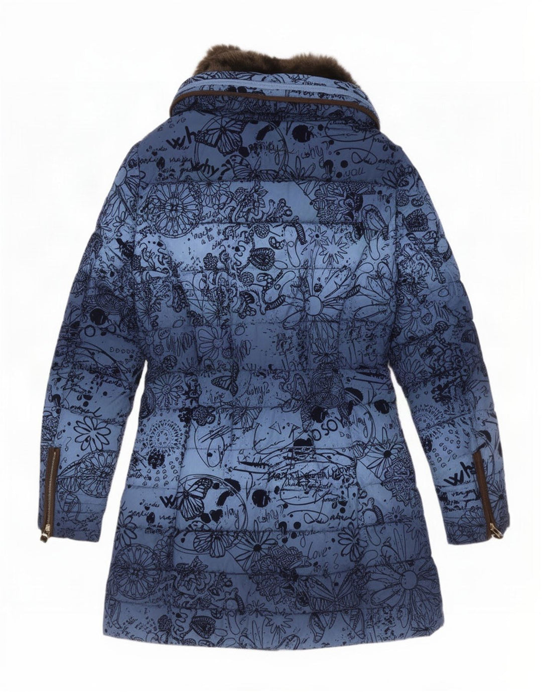 Cappotto imbottito con cappuccio da donna Desigual EU 40 poliestere floreale blu medio