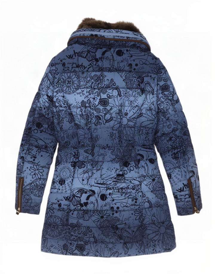 Cappotto imbottito con cappuccio da donna Desigual EU 40 poliestere floreale blu medio