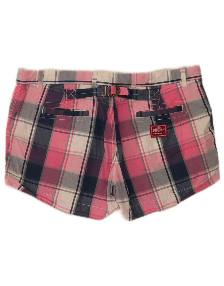 Pantaloni caldi da donna Superdry Medium W30 in cotone scozzese rosa