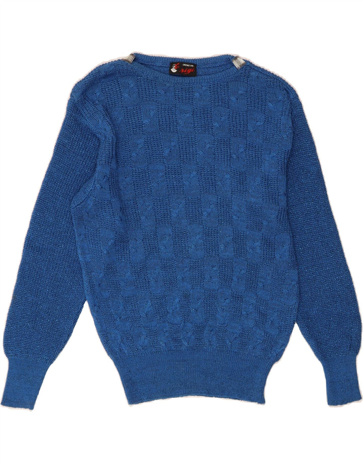 VINTAGE Womens Boat Neck Jumper Sweater UK 14 Medium Blue Vintage Vintage and Second-Hand Vintage from Messina Hembry 