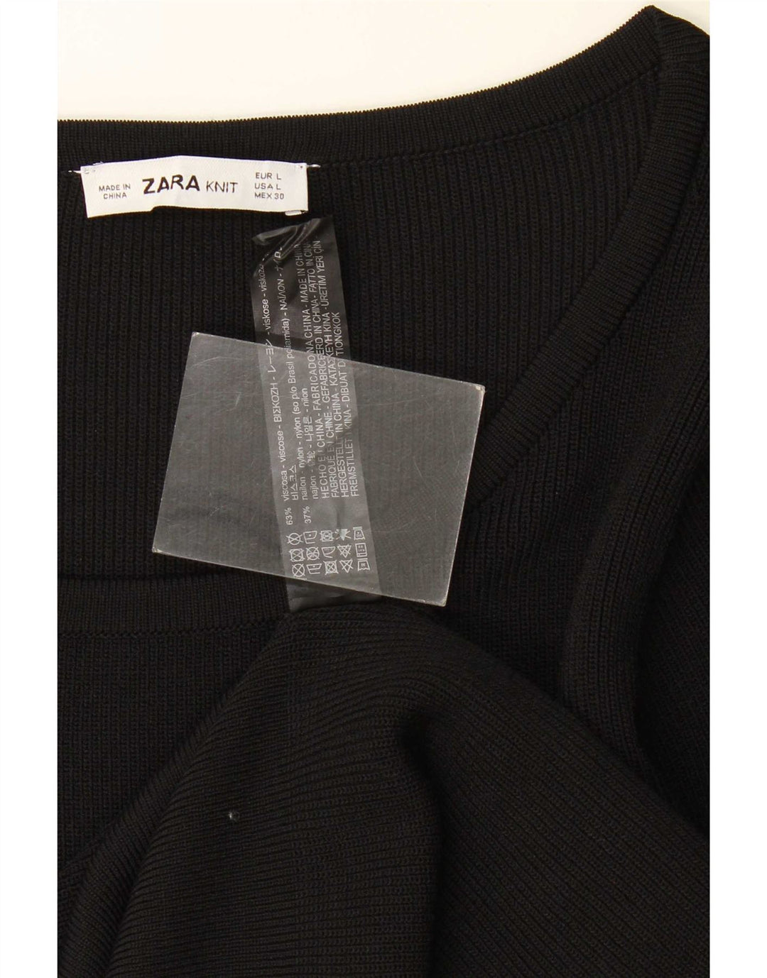 Top Zara da donna a maniche lunghe UK 14 Large in viscosa nera