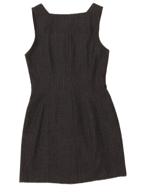 Abito tubino senza maniche vintage da donna UK 12 Lana gessata grigio medio