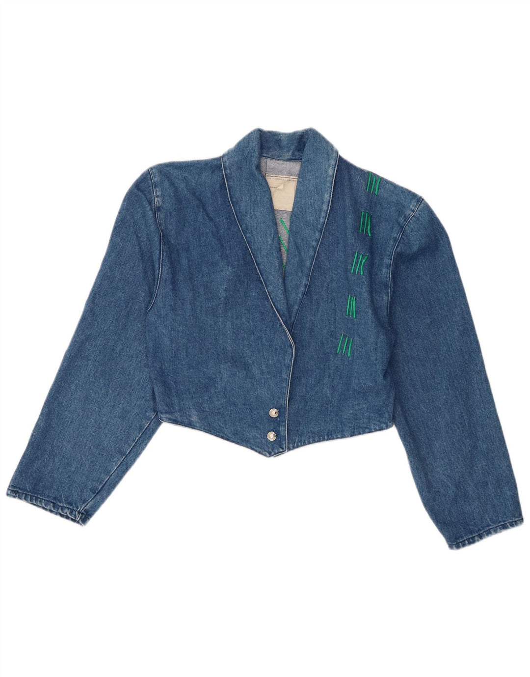 Giacca in denim vintage da donna corta UK 10 piccolo cotone blu
