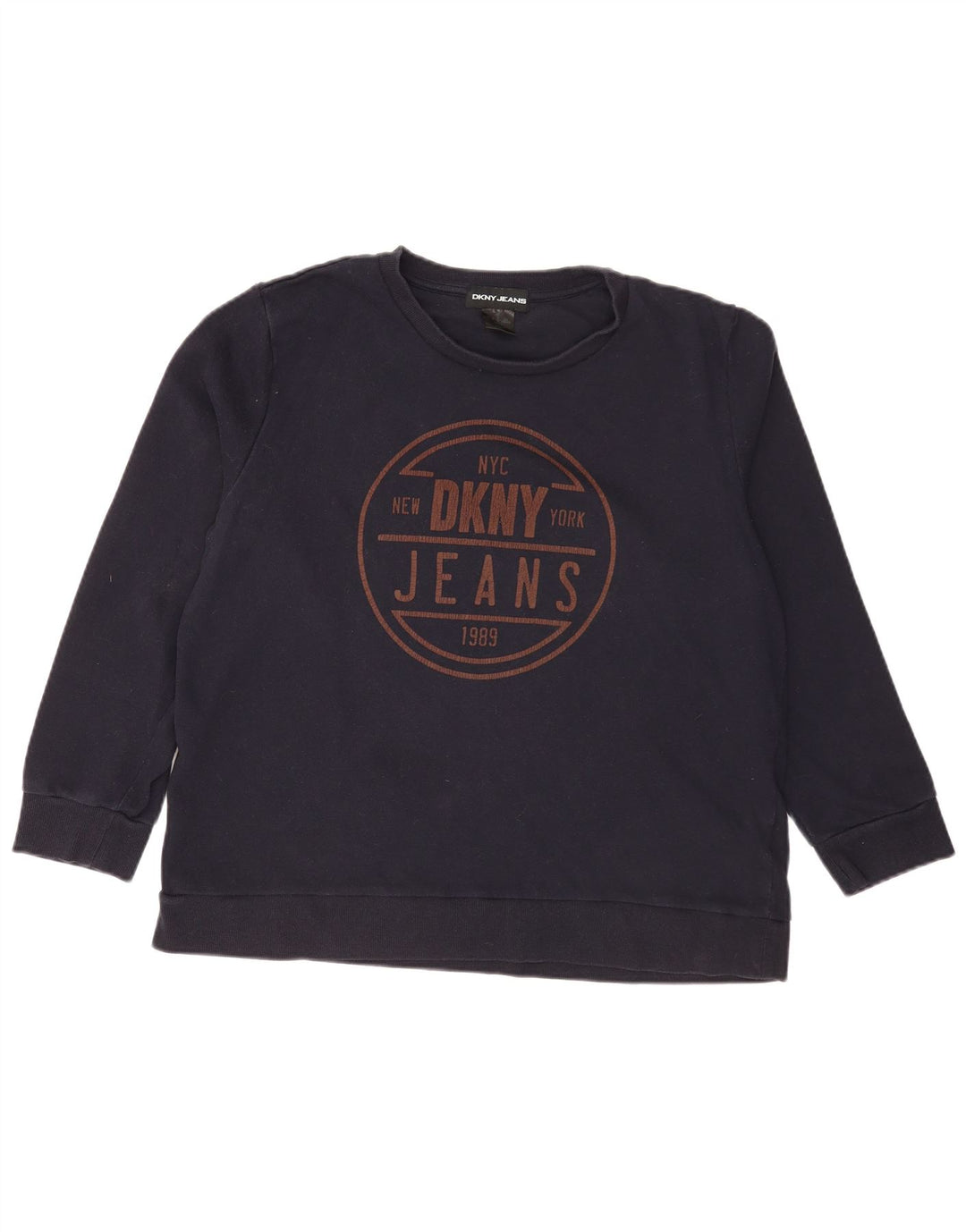 Felpa grafica da donna Dkny Maglione UK 16 Large Blu Navy in cotone