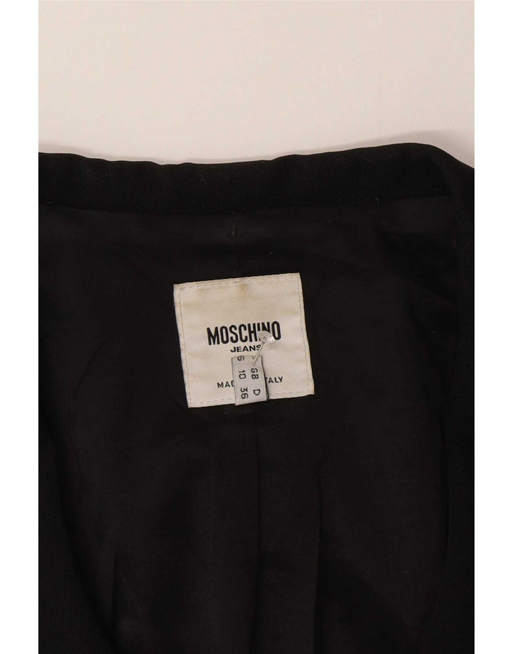 Giacca blazer a 6 bottoni da donna Moschino UK 10 piccola lana nera