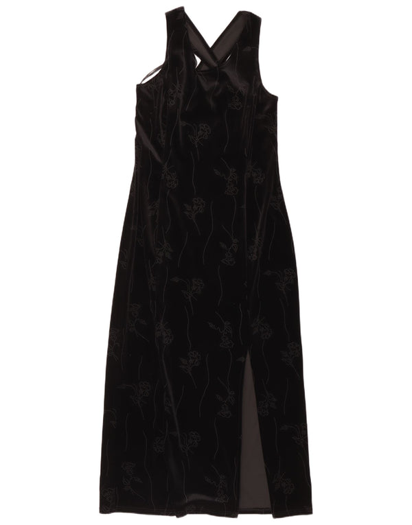 NUOVO LOOK Abito lungo da donna in velluto senza maniche UK 14 Medio Nero floreale
