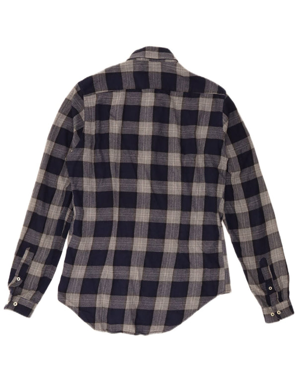 Camicia Zara da uomo slim fit in flanella piccola in cotone a quadri blu navy