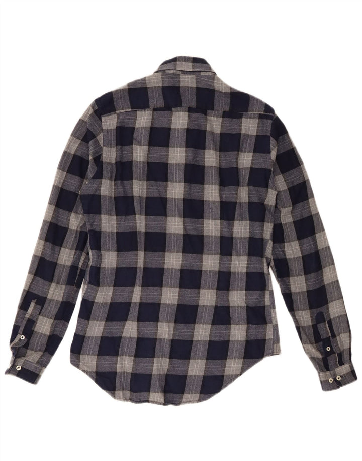 Camicia Zara da uomo slim fit in flanella piccola in cotone a quadri blu navy