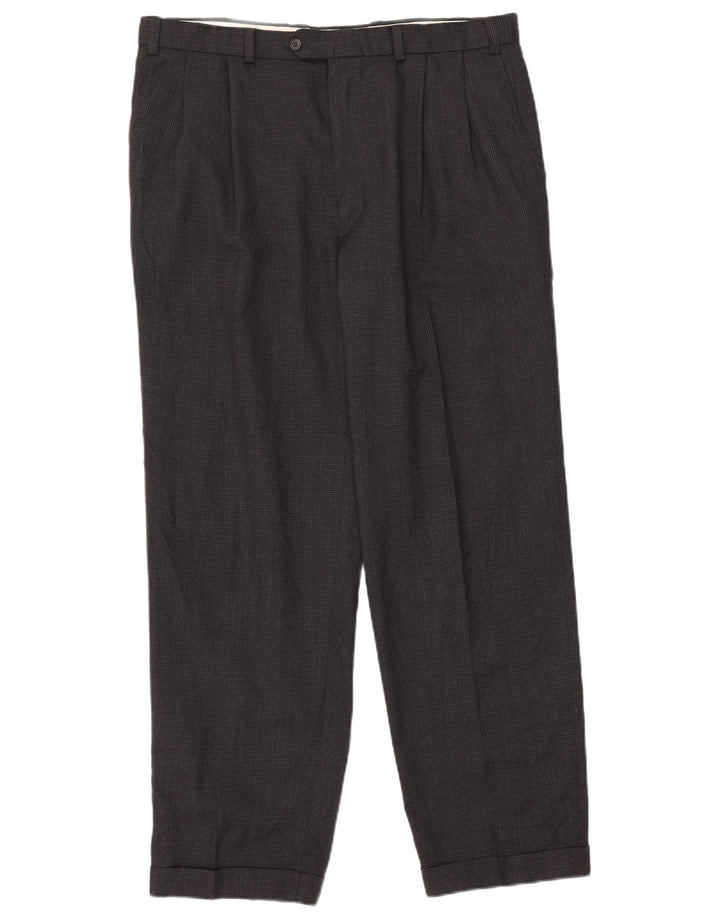 Pantaloni da abito con pegging da uomo Marks & Spencer W38 L31 pied de poule grigio