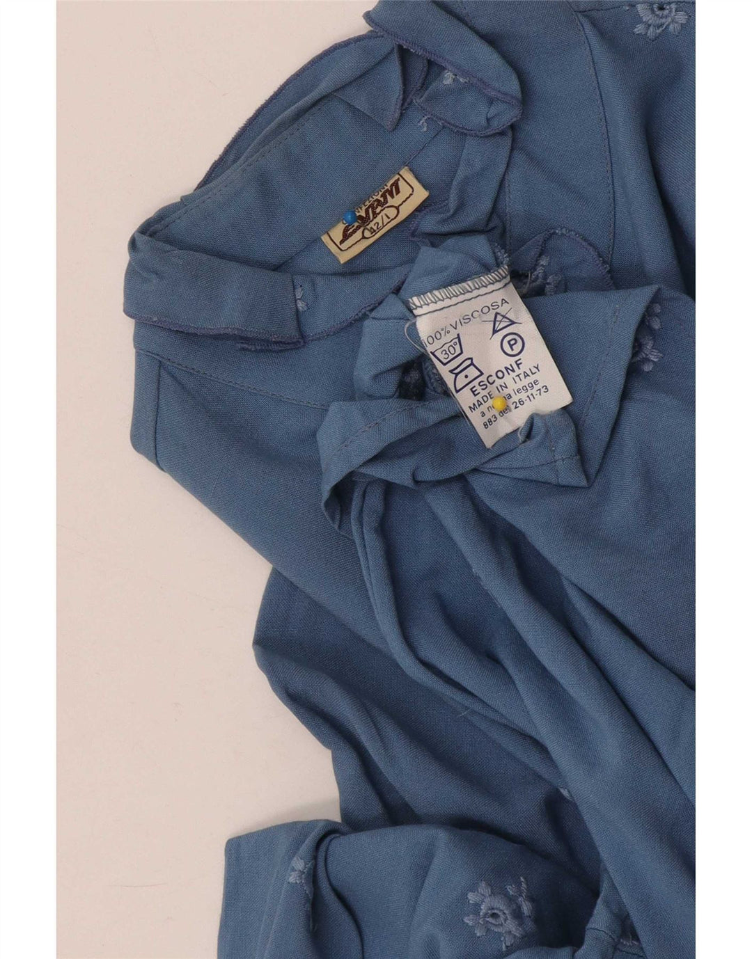 Blusa Camicia Vintage da Donna IT 42 Viscosa Floreale Blu Medio