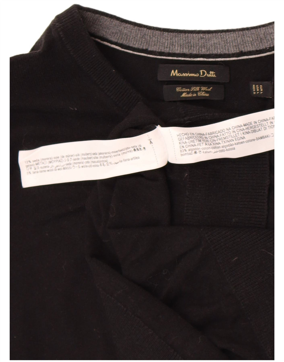 Maglione maglione girocollo da uomo Massimo Dutti grande cotone nero