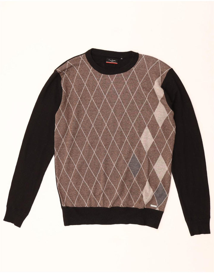 Maglione maglione girocollo da uomo Pierre Cardin medio nero a rombi/diamante